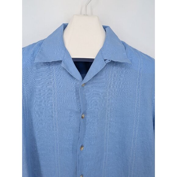 Paul Fredrick Button Up Shirt Men Size L 100% Linen Stripe Coastal Resort Casual - Picture 3 of 8
